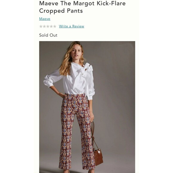 MAEVE By Anthropologie The Margot Kick Flare Damask Pattern Pants Women's Size S - Picture 7 of 9